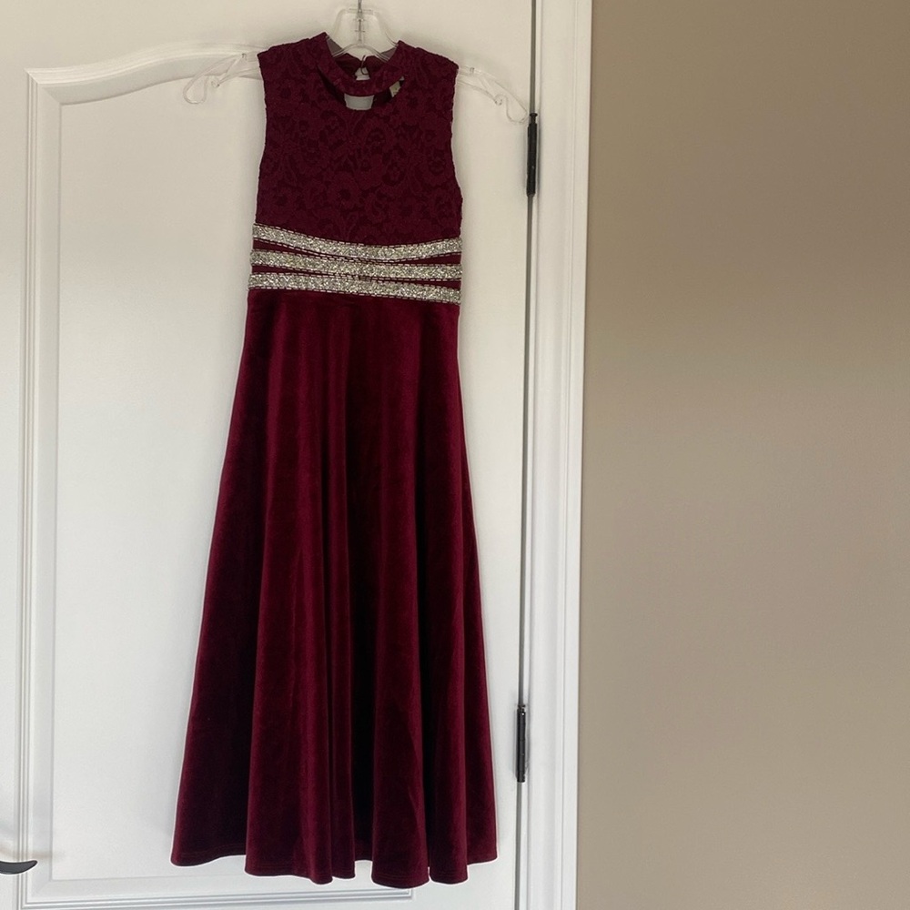 Full length Burgundy / Maroon Velvet Dress with Crystals